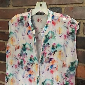 APNY button front top watercolor abstract shirt size medium